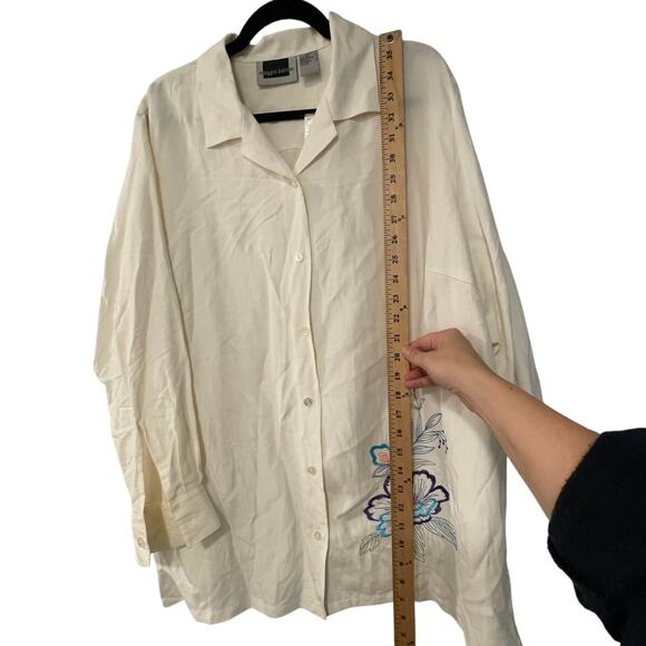 NWT! Nordstrom 20W Maggie Barnes Embroidered SILK LINEN Dress Shirt Cream Top - Picture 5 of 6